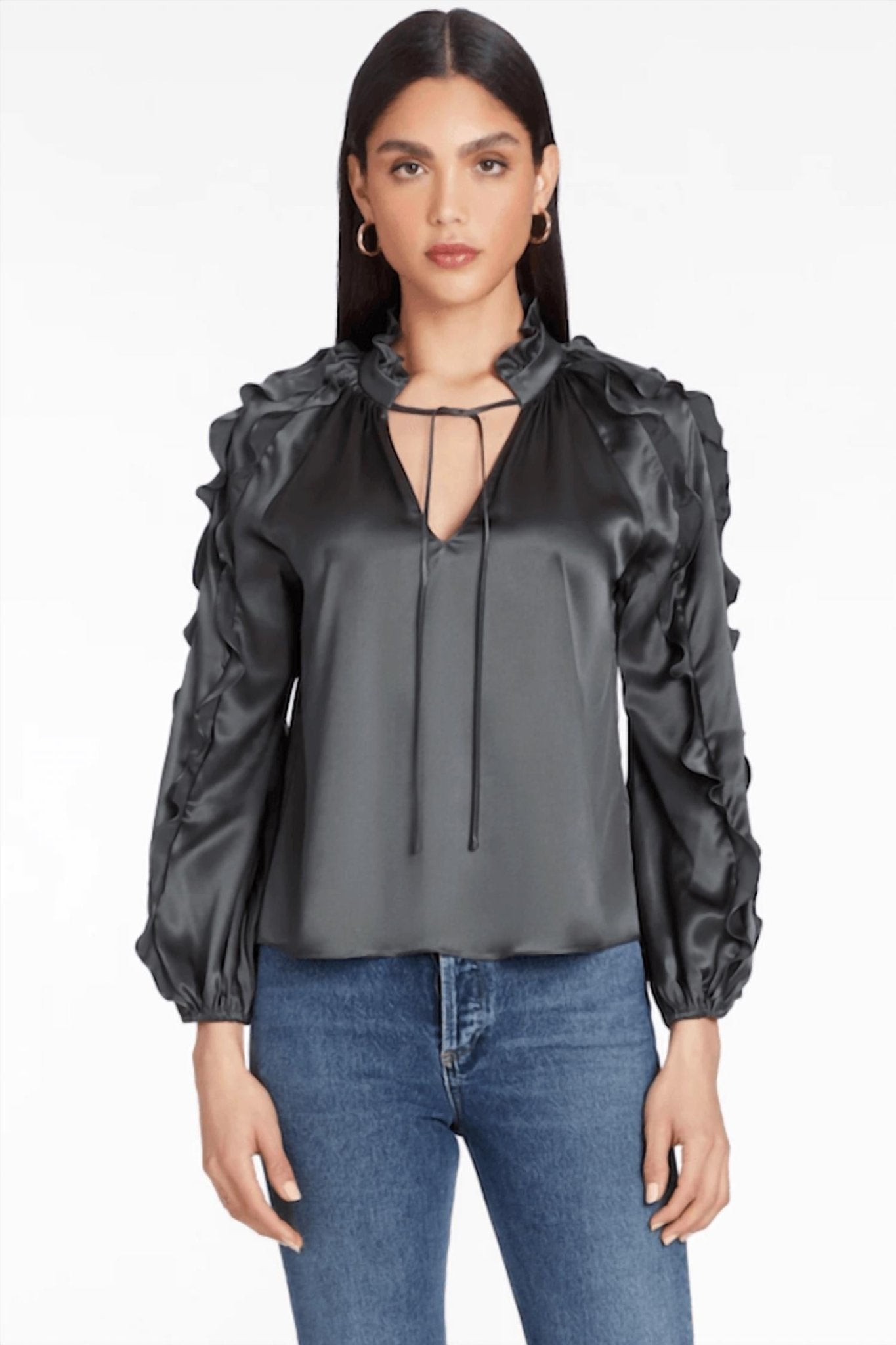 Amanda Uprichard - Claudine Silk Top - black - blouses - clothing