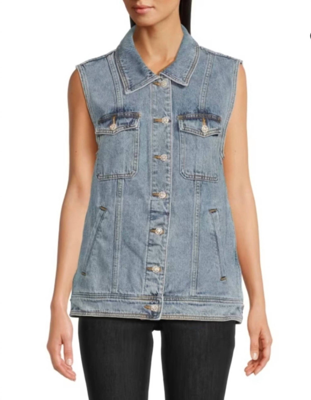 Amanda Uprichard - Rhinestone Embellished Button Greyson Denim Vest