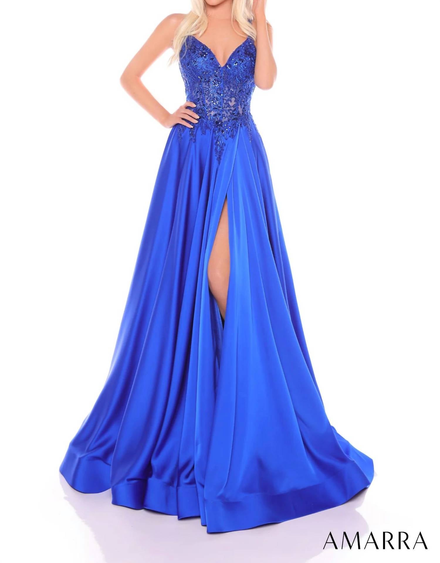 Amarra - A - Line Dress With Sheer Sequin Bodice - blue - clothing - dresses