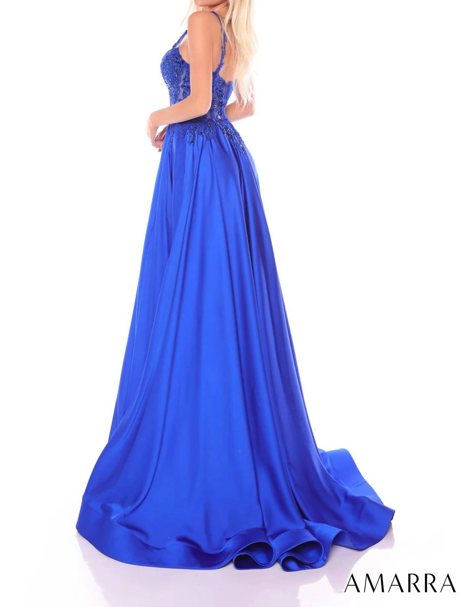 Amarra - A - Line Dress With Sheer Sequin Bodice - blue - clothing - dresses