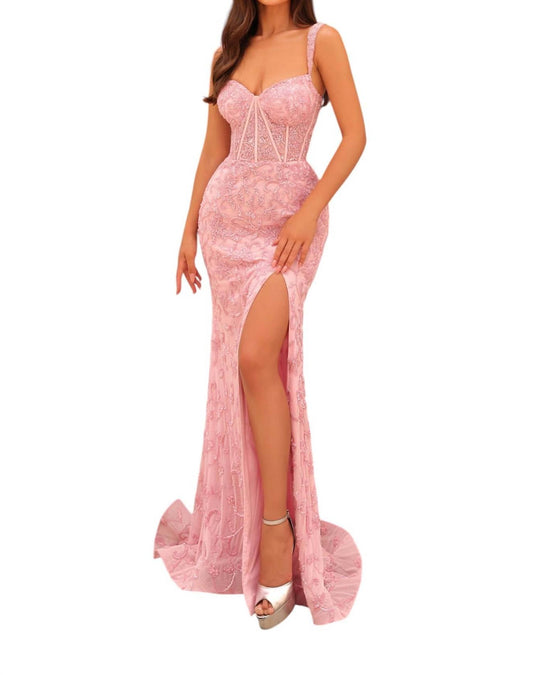 Amarra - Beaded Fitted Gown With Corset Bodice - clothing - dresses - patterned