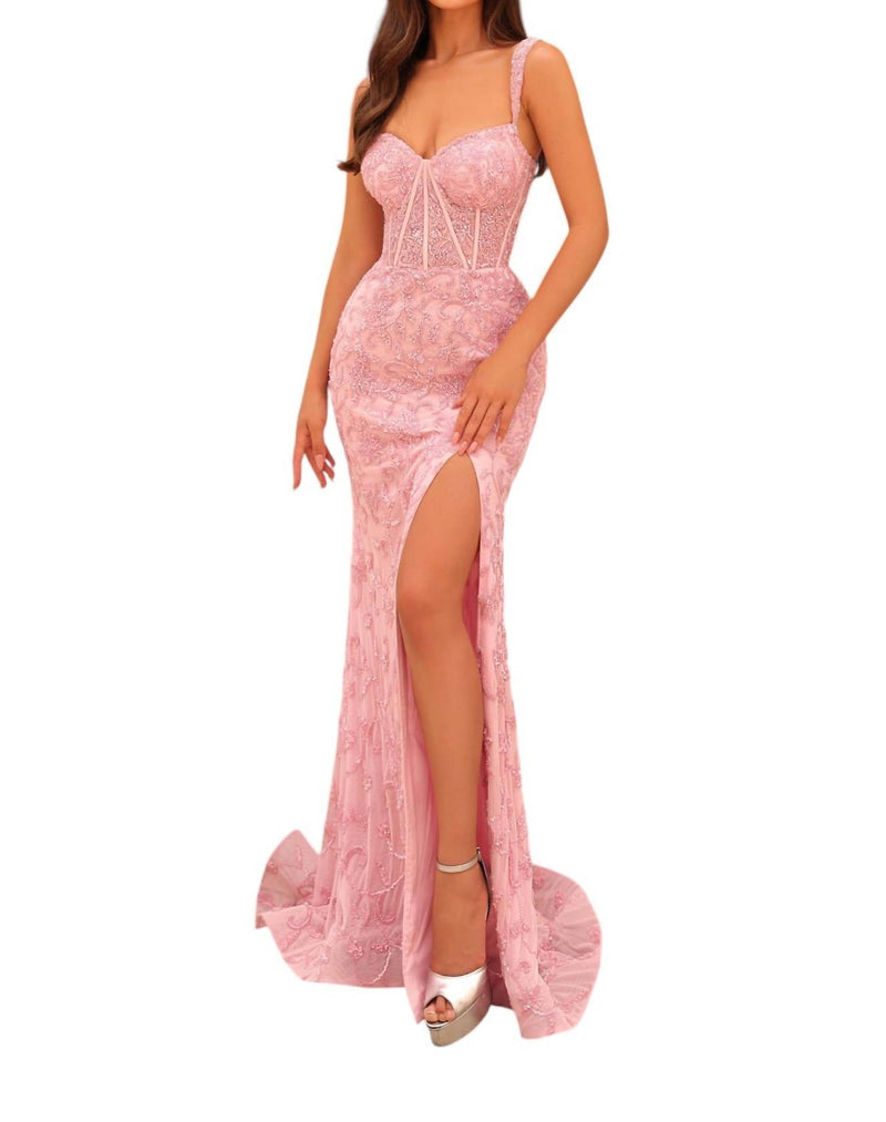 Amarra - Beaded Fitted Gown With Corset Bodice - clothing - dresses - patterned