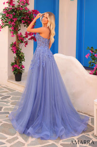Amarra - Floral Lace A - line Gown With Sheer Corset Bodice - blue - clothing - dresses