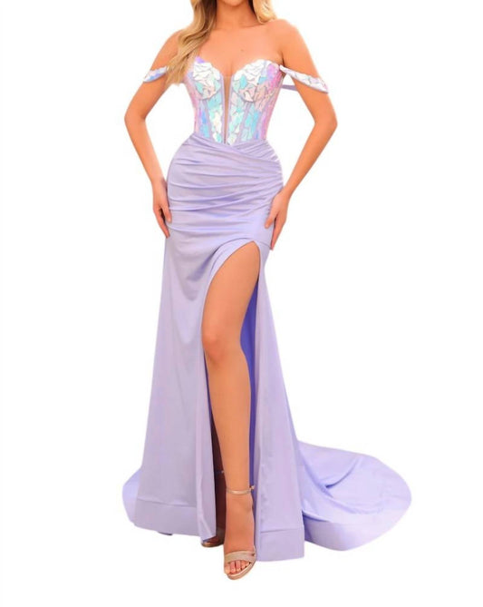 Amarra - Off - the - shoulder Fitted Gown With Glass Mirror - clothing - dresses - patterned