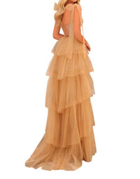 Amarra - Ruffle Tulle A - line Gown With Beaded Top - beige - clothing - dresses