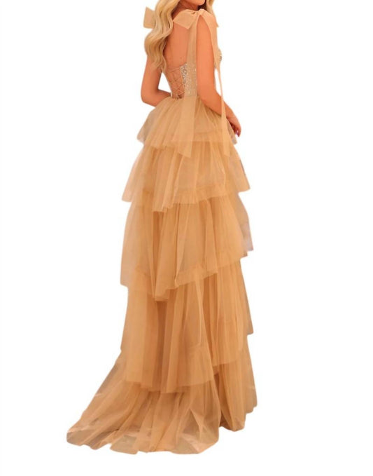 Amarra - Ruffle Tulle A - line Gown With Beaded Top - beige - clothing - dresses