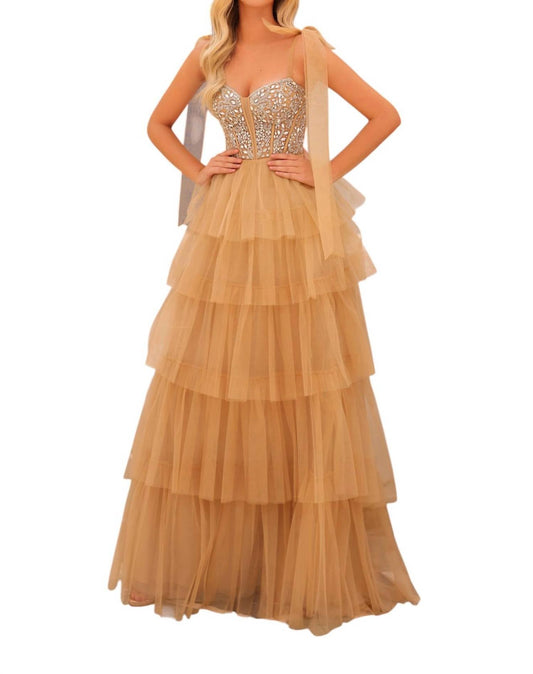 Amarra - Ruffle Tulle A - line Gown With Beaded Top - beige - clothing - dresses