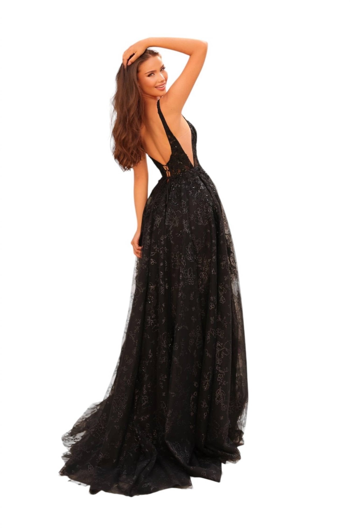 Amarra - Sequin A - line Gown With Sheer Corset Bodice - black - clothing - dresses