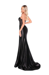 Amarra - Strapless Satin Sweetheart Gown With Sheer Side Panels - black - clothing - dresses