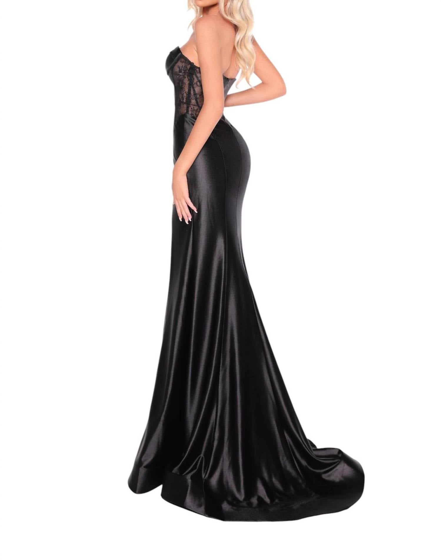 Amarra - Strapless Satin Sweetheart Gown With Sheer Side Panels - black - clothing - dresses