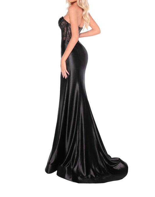 Amarra - Strapless Satin Sweetheart Gown With Sheer Side Panels - black - clothing - dresses