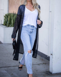 Amaryllis - Sequin Side Slit Open Front Duster