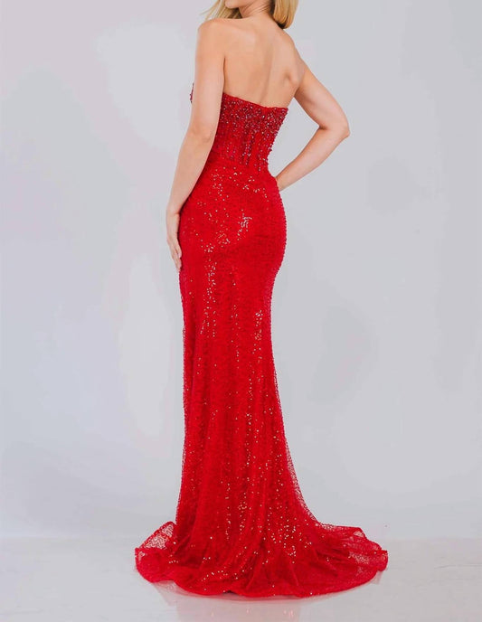 Amelia Couture - Sequin Strapless Gown With High Slit - clothing - dresses - patterned