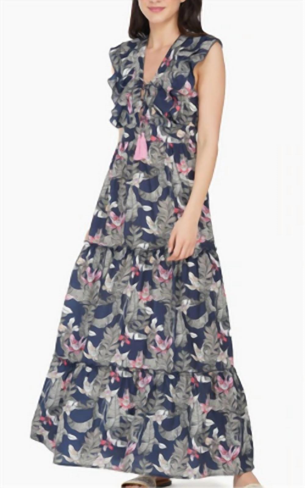 America & Beyond - Floral Print Maxi Dress - blue - clothing - dresses