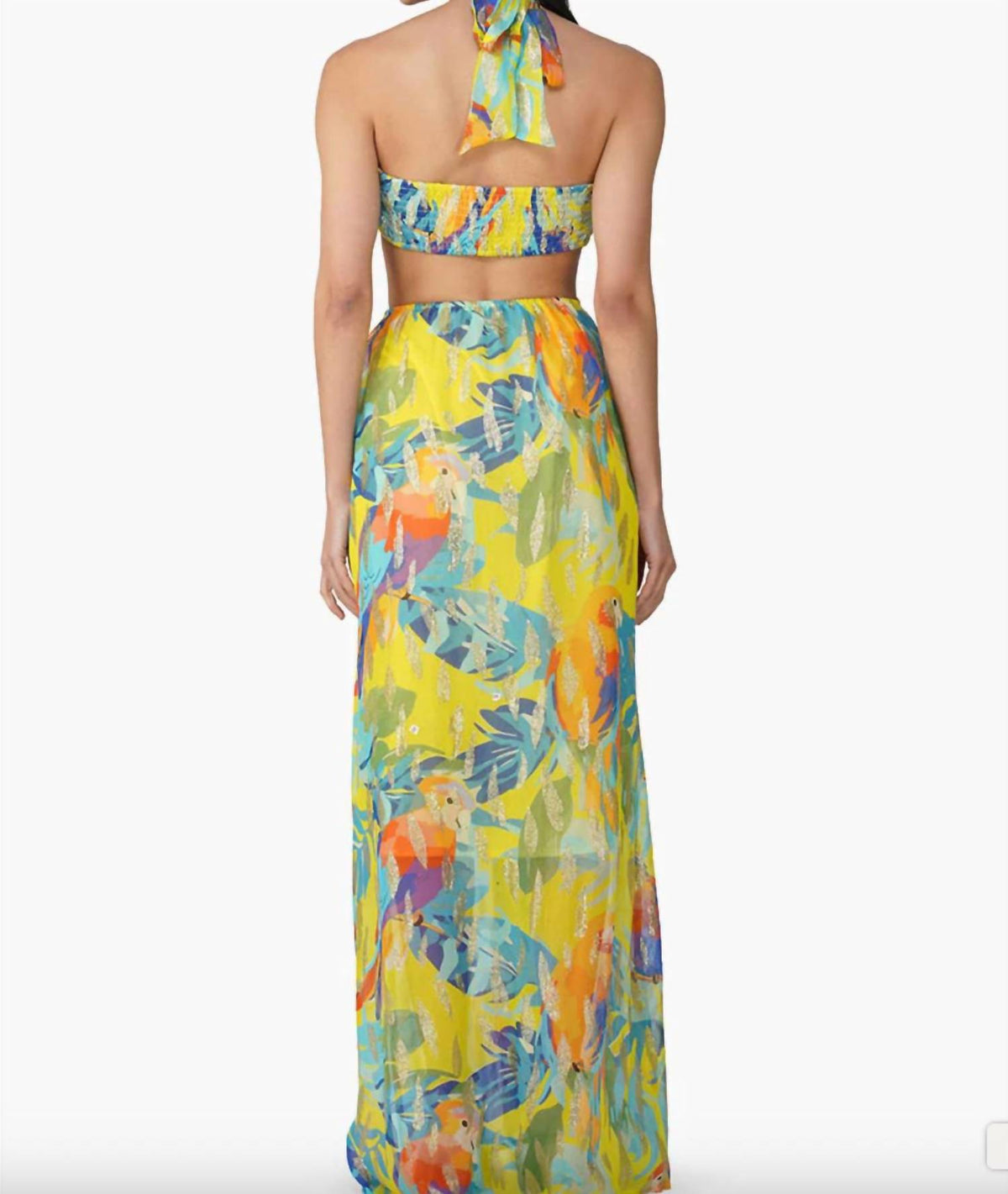 America & Beyond - Peru Tropic Lurex Printed Halter Dress