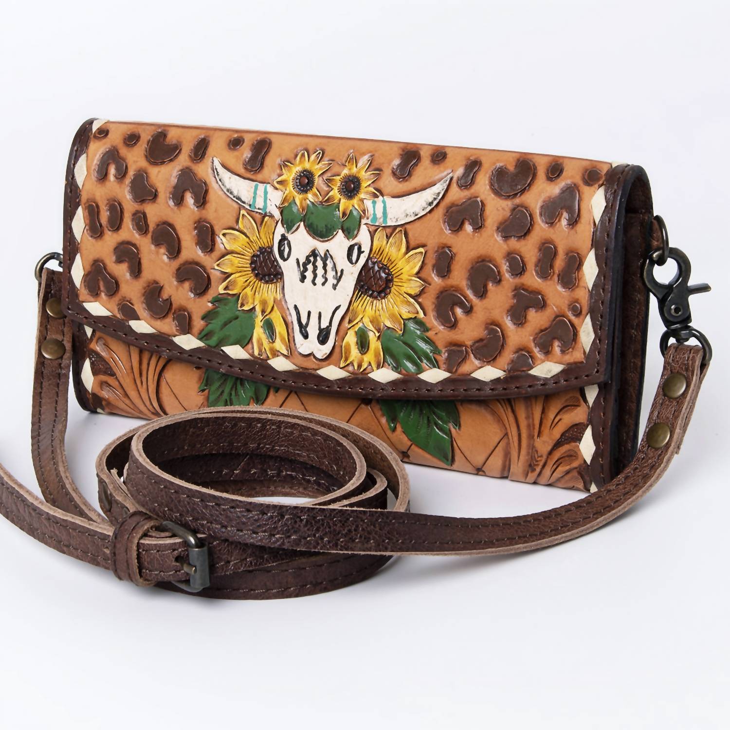 American Darling - Women's Hand Tooled Leather Crossbody Purse - bags - brown - crossbody - bags