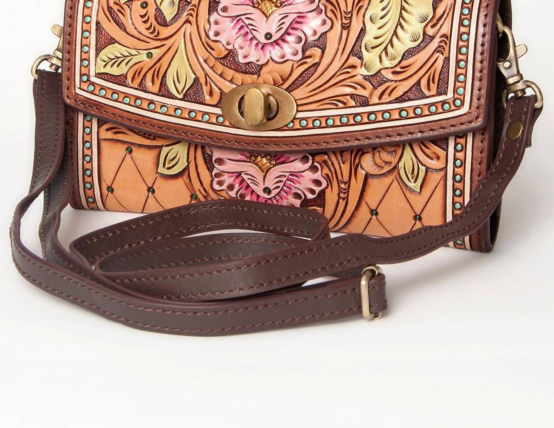 American Darling - Women's Hand Tooled Leather Purse - bags - brown - crossbody - bags