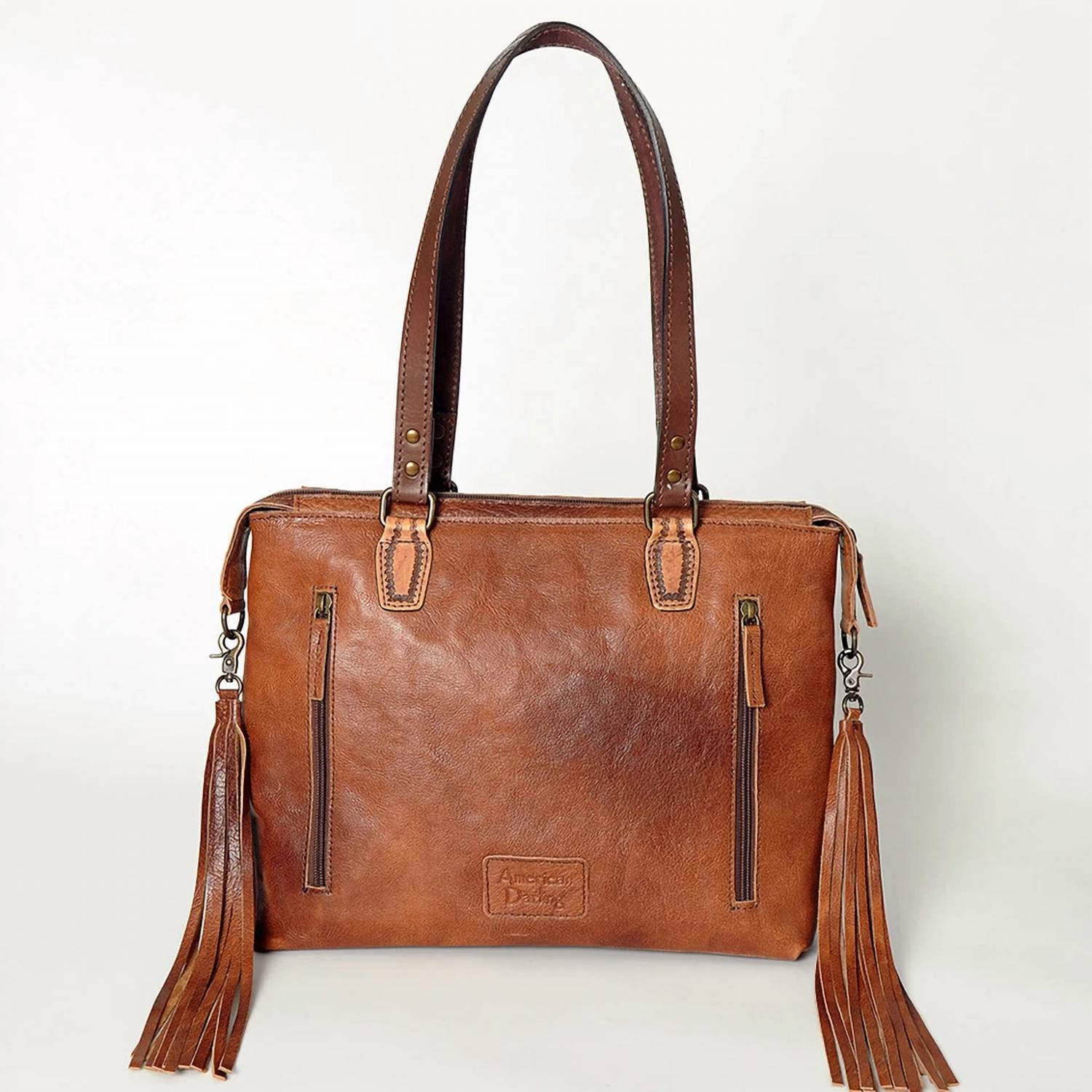 American Darling - Women's Hand Tooled Leather Shoulder Bag - bags - brown - handbags