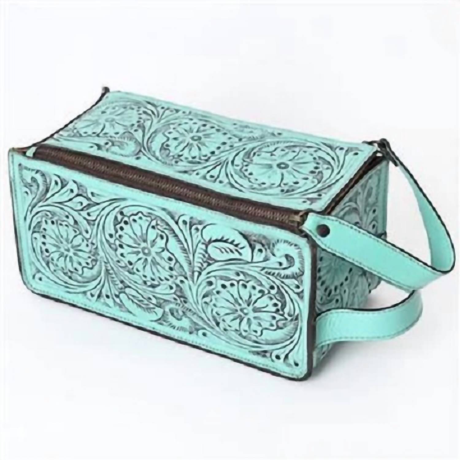 American Darling - Women's Hand Tooled Zipper Pouch - bags - blue - cases