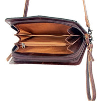 American Darling - Women's Leather Cross Body Strap Wristlet - bags - brown - clutches