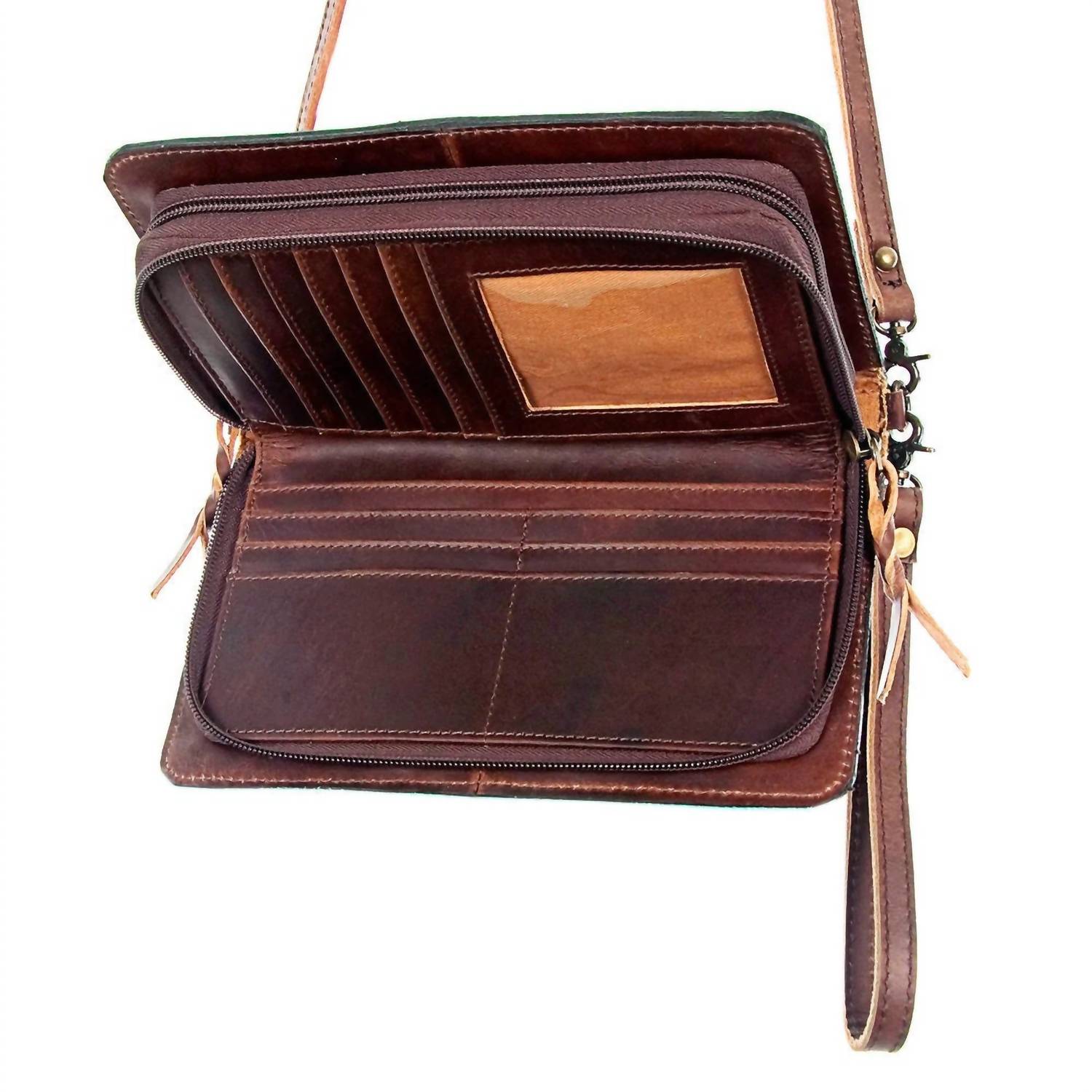 American Darling - Women's Leather Cross Body Strap Wristlet - bags - brown - clutches