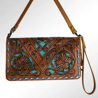 American Darling - Women's Leather Cross Body Strap Wristlet - bags - brown - clutches
