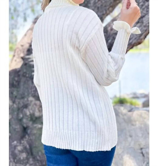 Amoli - Ruffle Sleeve Turtleneck Sweater - acrylic - beige - clothing