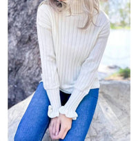 Amoli - Ruffle Sleeve Turtleneck Sweater - acrylic - beige - clothing