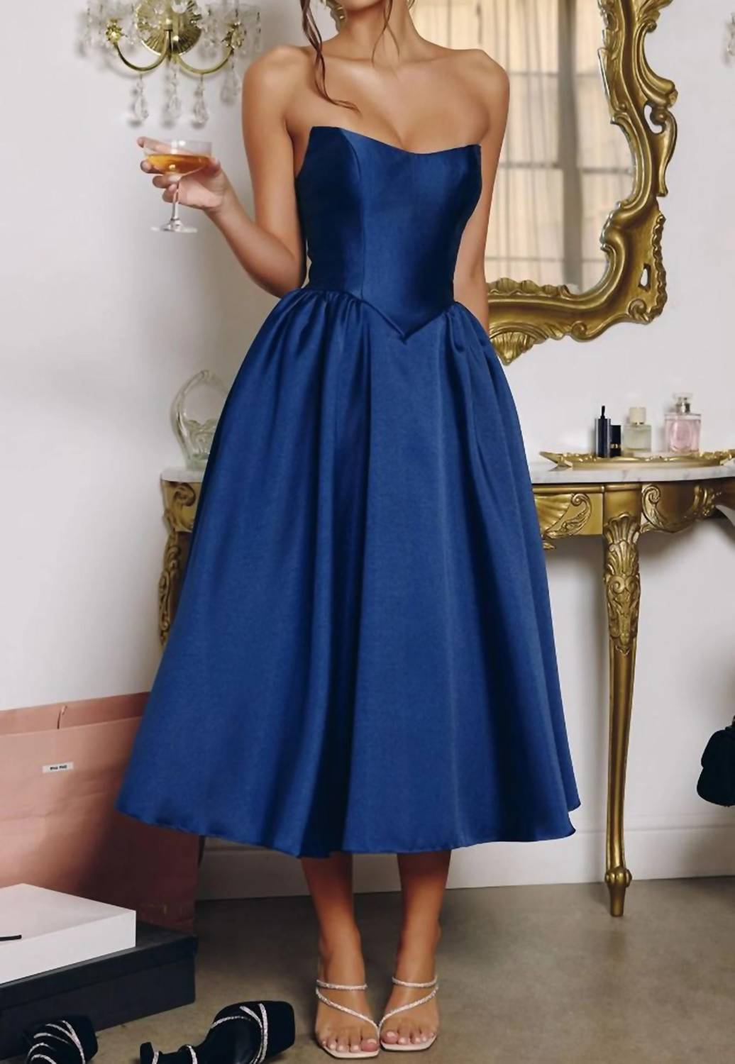 Amoris - Strapless Tea Midi Dress - Plus