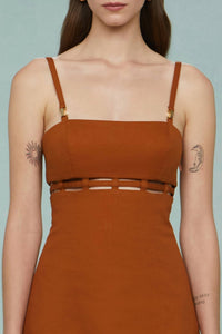 Amur - Rei Twill Mini Dress - brown - clothing - cotton