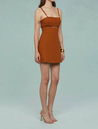 Amur - Rei Twill Mini Dress - brown - clothing - cotton