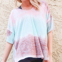 And The Why - Cotton Blend Tie Dye V Neck Distressed Casual Top - clothing - cotton - blend - pink