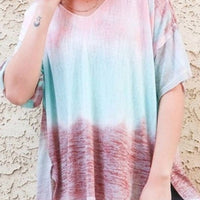 And The Why - Cotton Blend Tie Dye V Neck Distressed Casual Top - clothing - cotton - blend - pink