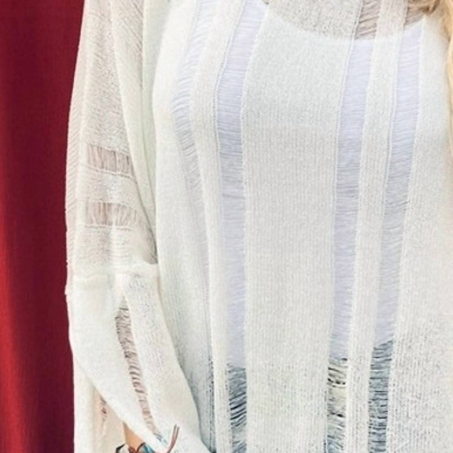 And The Why - Distressed Effect Lightweight Knit Top - acrylic - blouses - clothing