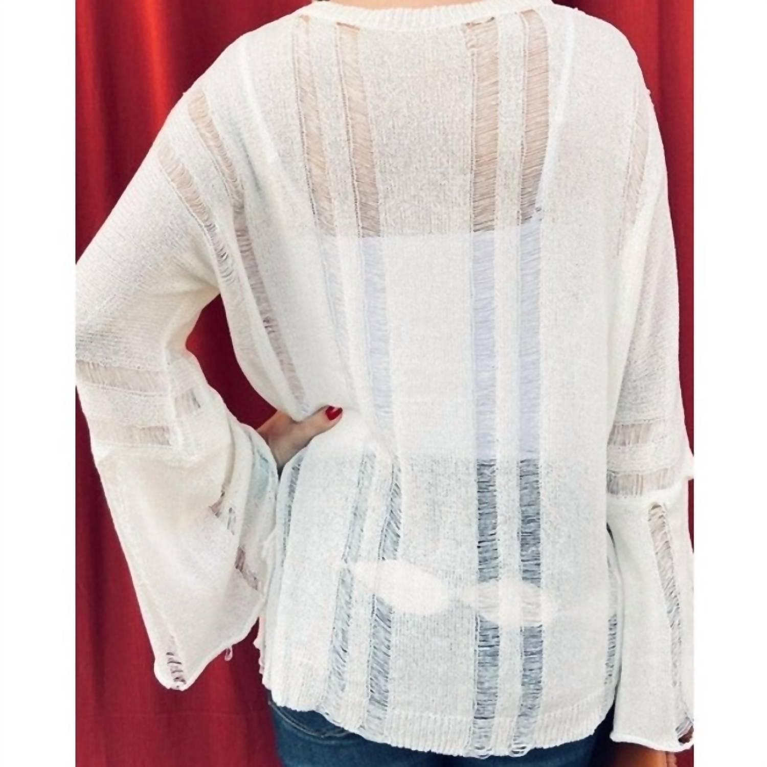And The Why - Distressed Effect Lightweight Knit Top - acrylic - blouses - clothing