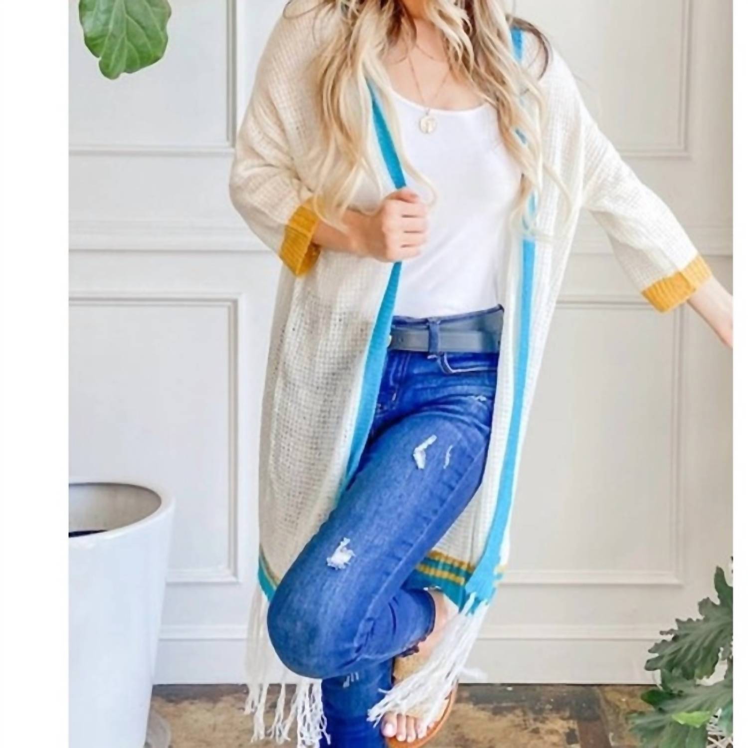 And The Why - Lightweight Knit Hoodie Fringe Cardigan - acrylic - cardigans - clothing