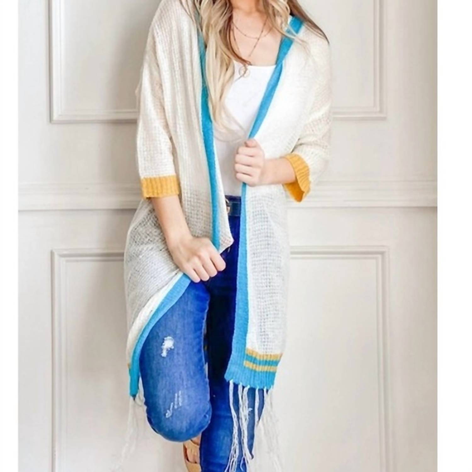 And The Why - Lightweight Knit Hoodie Fringe Cardigan - acrylic - cardigans - clothing