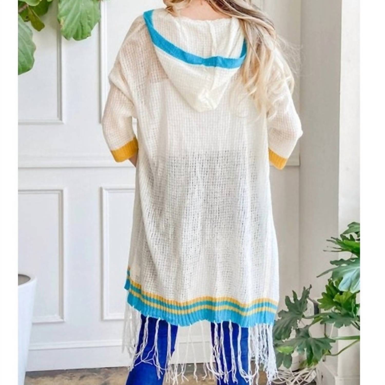 And The Why - Lightweight Knit Hoodie Fringe Cardigan - acrylic - cardigans - clothing