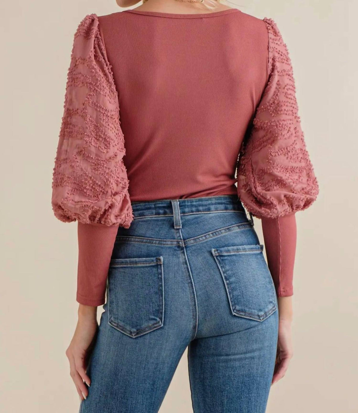 And The Why - Miley Textured Puff Sleeve Bodysuit