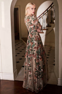 Andrea & Leo Couture - Floral Embroidered Gown - brown - clothing - dresses