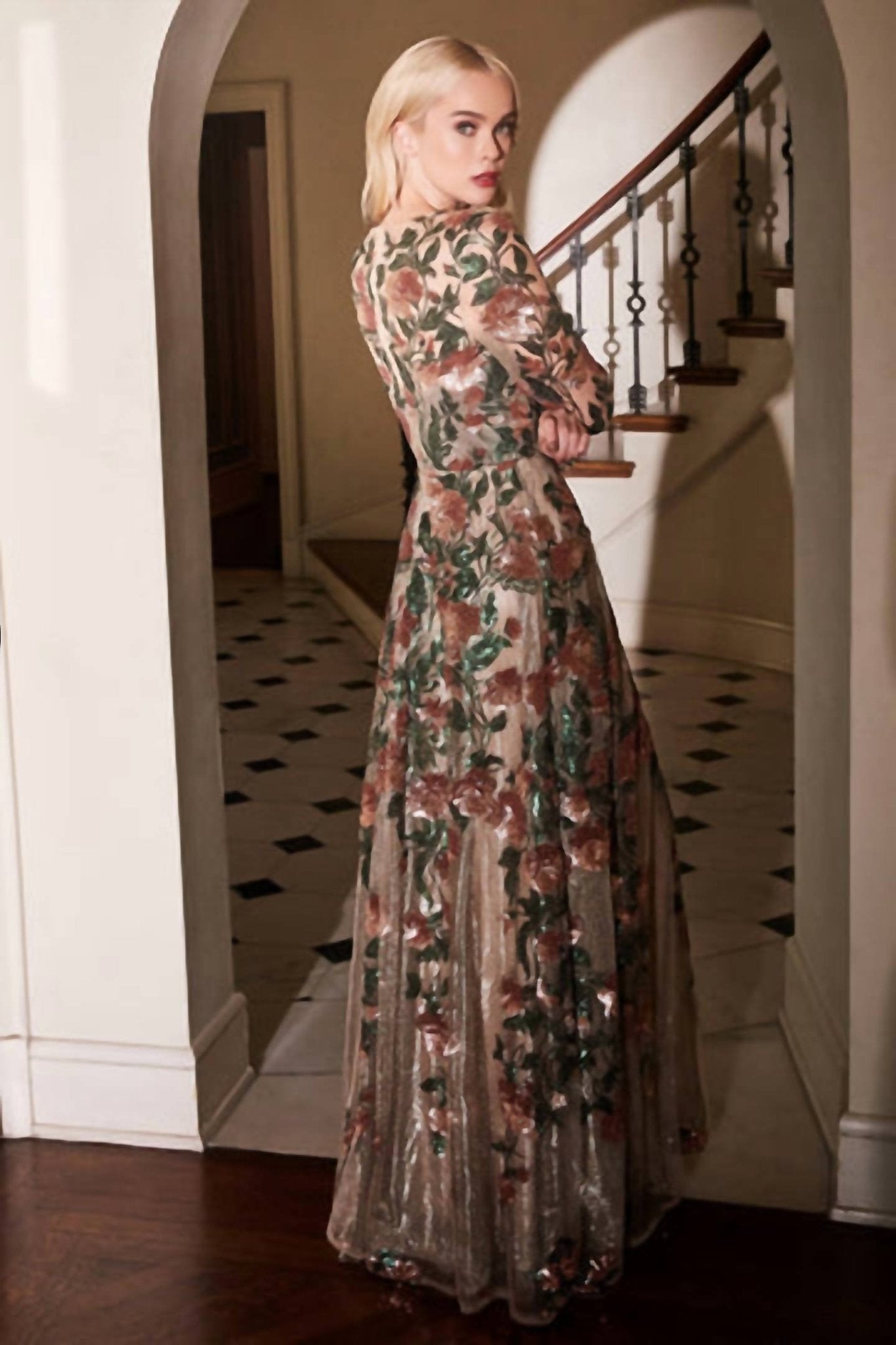 Andrea & Leo Couture - Floral Embroidered Gown - brown - clothing - dresses