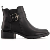 Andrea - Women's Leather Booties With Elastic Side and Buckle