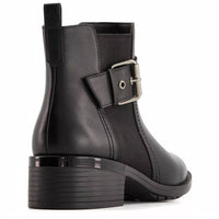 Andrea - Women's Leather Booties With Elastic Side and Buckle