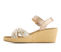 Andrea - Women's Wedge Sandals - faux - leather - shoes - silver