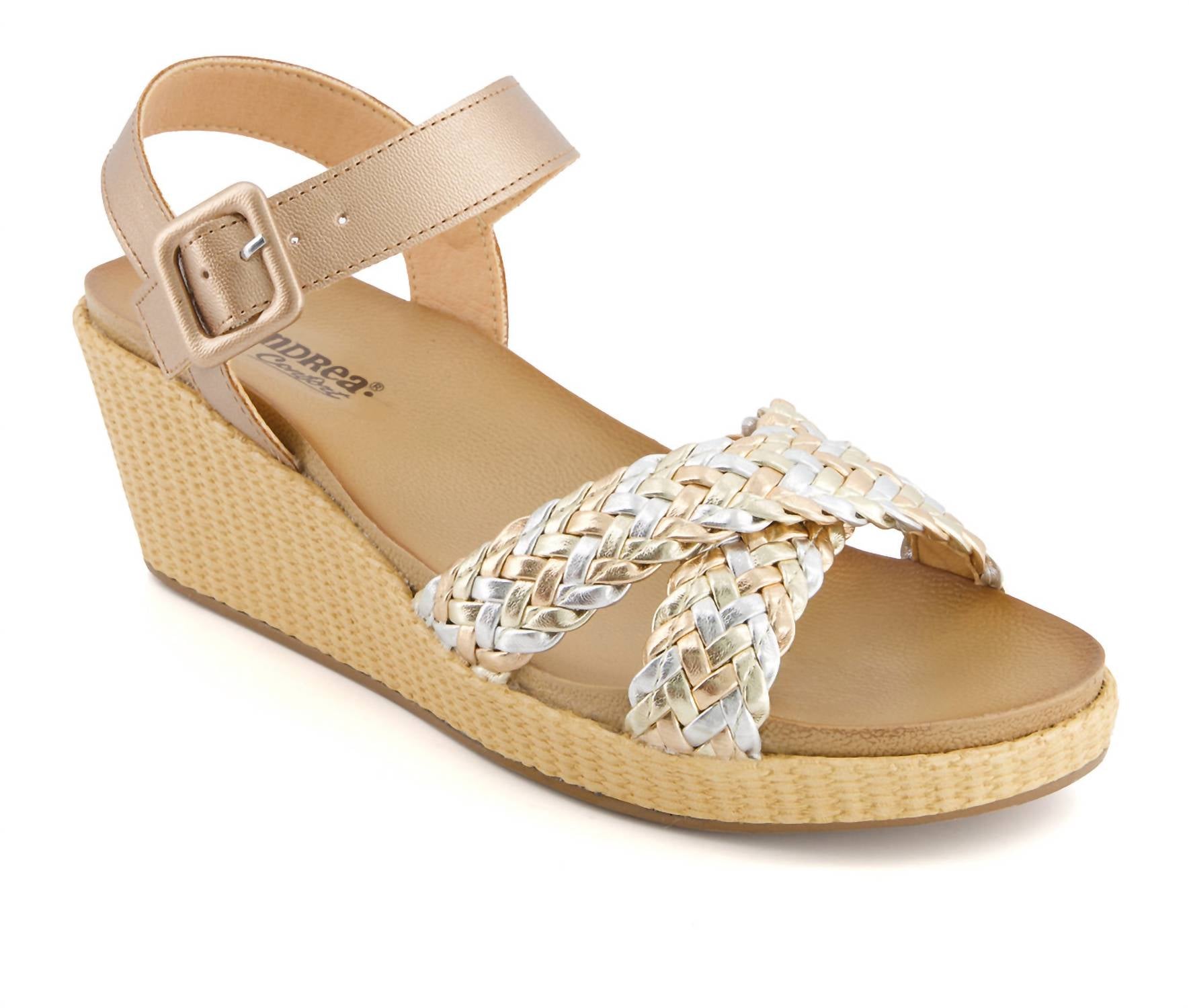 Andrea - Women's Wedge Sandals - faux - leather - shoes - silver