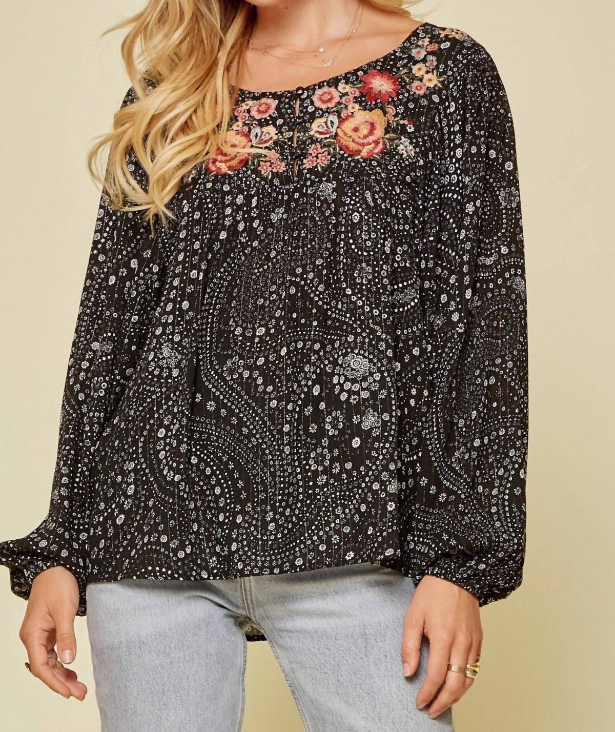 Andree By Unit - Abstract Floral Embroidered Blouse