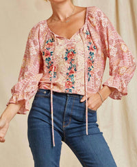 Andree By Unit - Aztec Embroidered Peasant Top