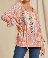 Andree By Unit - Aztec Embroidered Peasant Top
