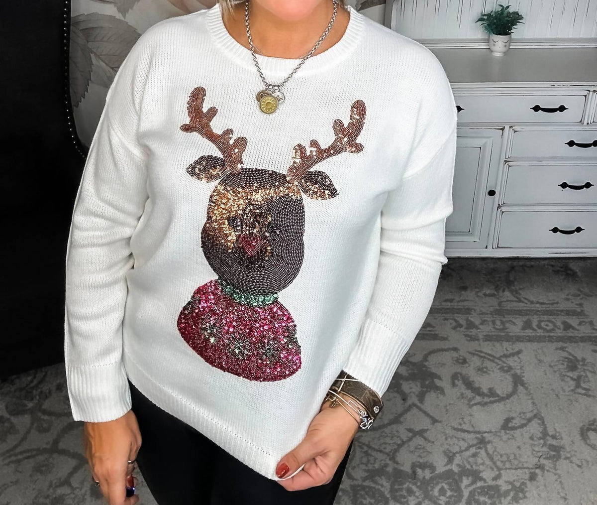Andree By Unit - Christmas Rudolph Sequin Long Sleeve Sweater