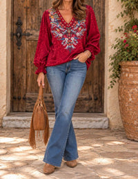 Andree By Unit - Embroidered Leopard Satin Blouse